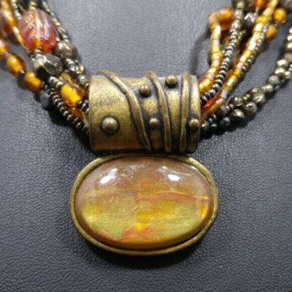 Chico's Seed Bead Multi Strand Pendant Necklace, Autumn Tones, 8 Strands, 20 In - Picture 12 of 12